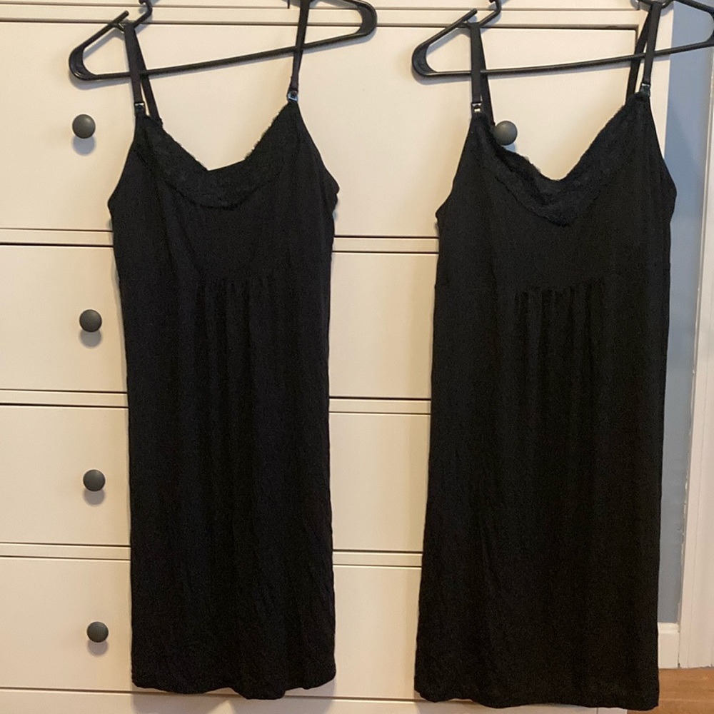2 Gap Black Lace Trim Nursing Nightgowns